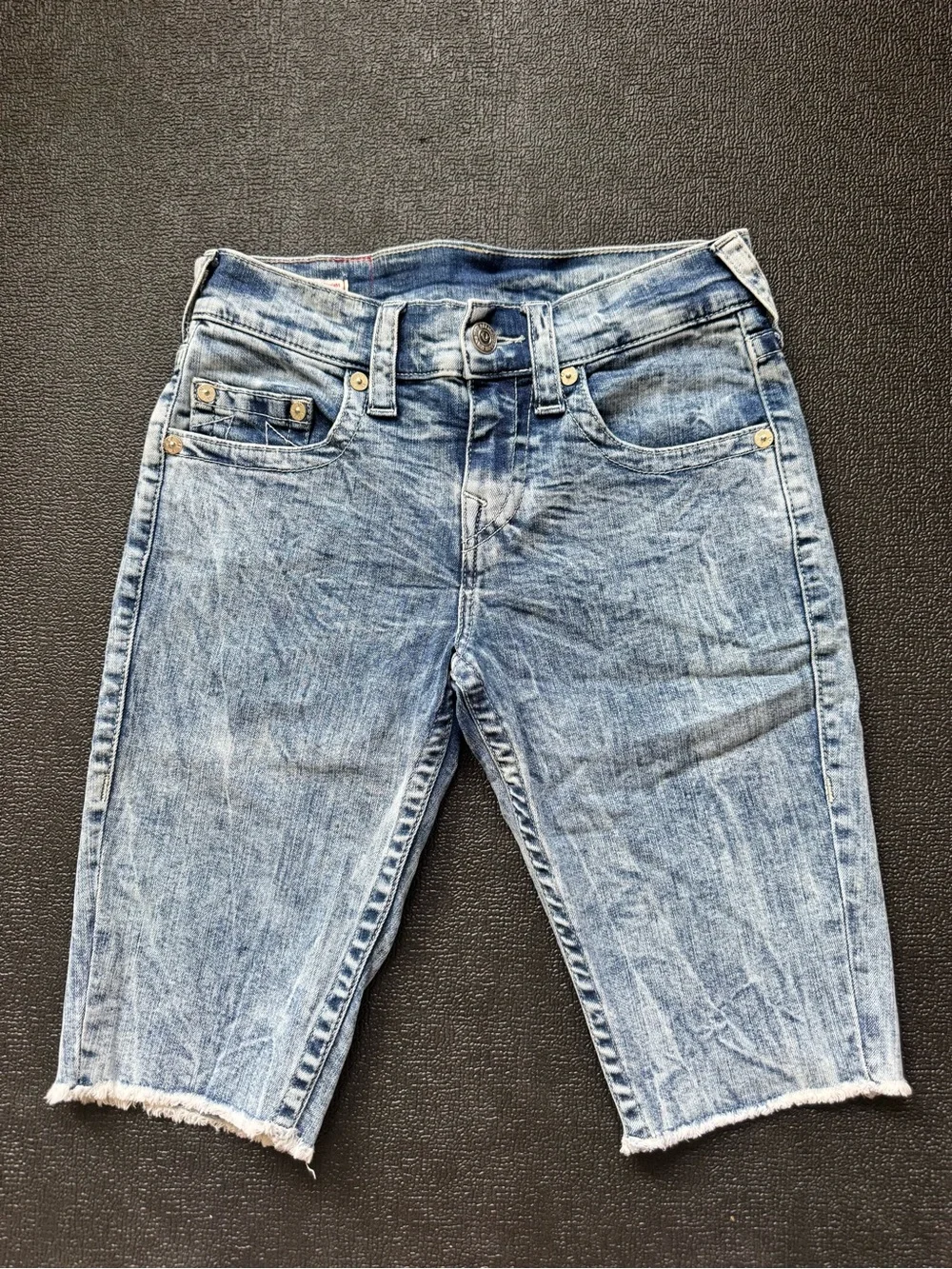 True Religion Light Wash Blue Denim Shorts with Signature Logo